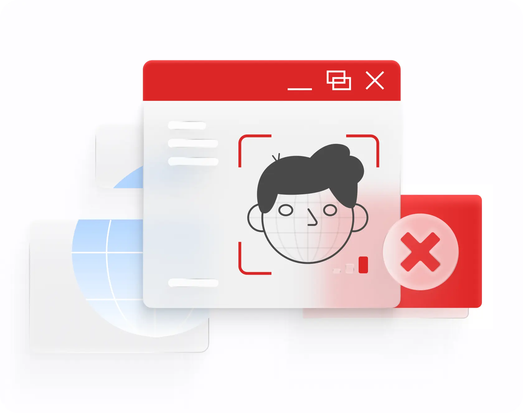 Illustration av borttagen personuppgift online – symboliserar ansiktsigenkänning, digital integritet och radering av känslig information från webben.