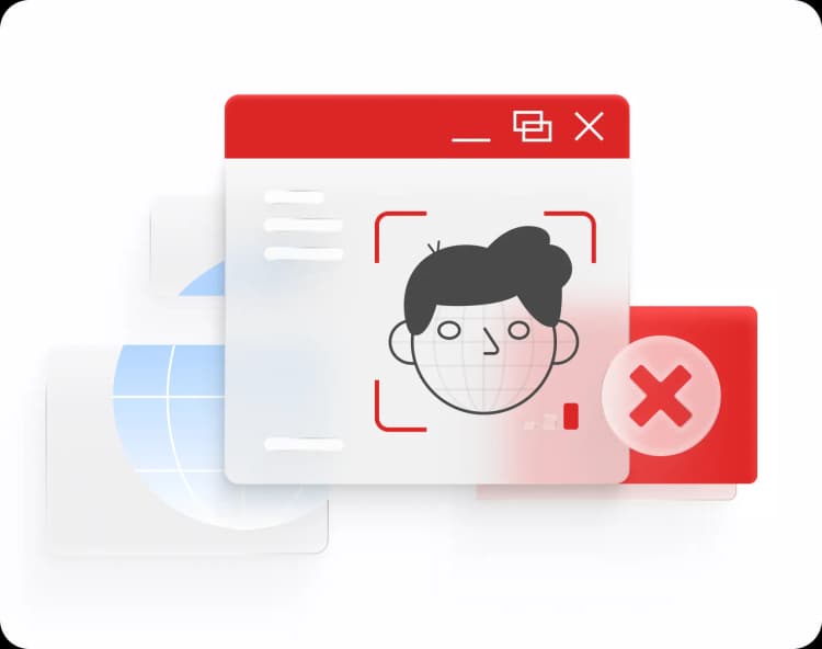 Illustration av borttagen personuppgift online – symboliserar ansiktsigenkänning, digital integritet och radering av känslig information från webben.